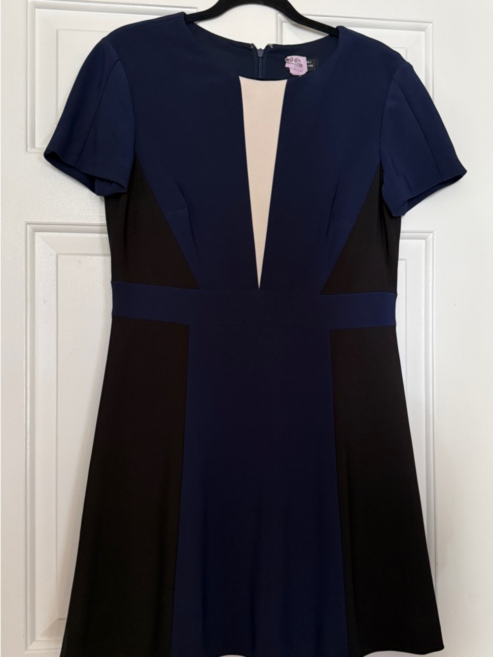 Tahari Color Block Short Sleeve Fit-and-Flare Dress
